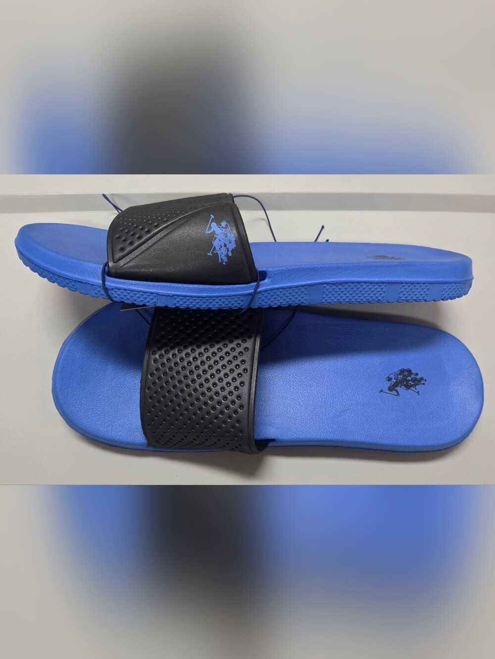 U.S. Polo Assn. Black and Blue Logo Slide Sandals